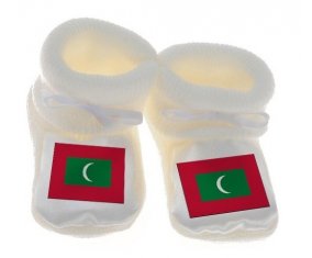 Chausson bébé Drapeau Maldives de couleur Blanc
