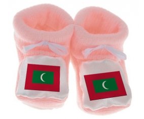 Chausson bébé Drapeau Maldives de couleur Rose