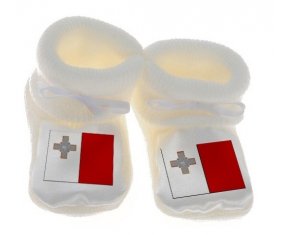 Chausson bébé Drapeau Malte de couleur Blanc