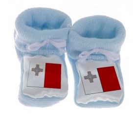 Chausson bébé Drapeau Malte de couleur Bleu