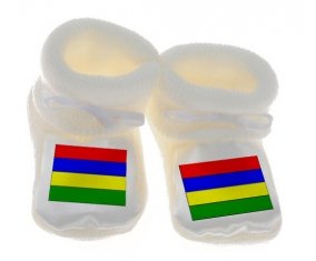 Chausson bébé Drapeau Ile Maurice de couleur Blanc