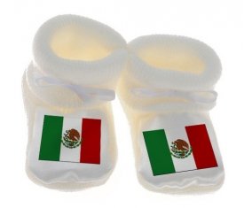 Chausson bébé Drapeau Mexique de couleur Blanc