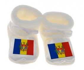 Chausson bébé Drapeau Moldavie de couleur Blanc