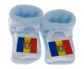 Chausson bébé Drapeau Moldavie de couleur Bleu