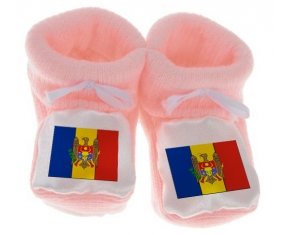 Chausson bébé Drapeau Moldavie de couleur Rose