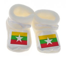 Chausson bébé Drapeau Myanmar de couleur Blanc