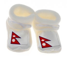 Chausson bébé Drapeau Népal de couleur Blanc