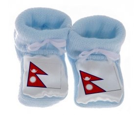 Chausson bébé Drapeau Népal de couleur Bleu