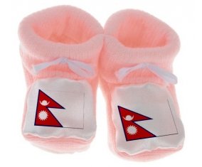 Chausson bébé Drapeau Népal de couleur Rose