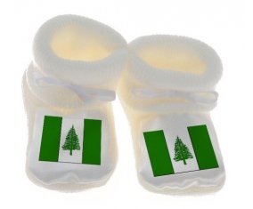 Chausson bébé Drapeau l'ile de Norfolk de couleur Blanc