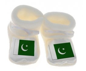 Chausson bébé Drapeau Pakistan de couleur Blanc