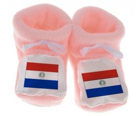 Chausson bébé Drapeau Paraguay de couleur Rose