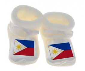 Chausson bébé Drapeau Philippines de couleur Blanc