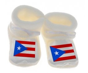 Chausson bébé Drapeau Porto Rico de couleur Blanc