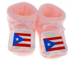 Chausson bébé Drapeau Porto Rico de couleur Rose