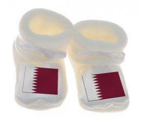 Chausson bébé Drapeau Qatar de couleur Blanc