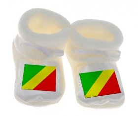 Chausson bébé Drapeau République du Congo de couleur Blanc