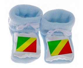 Chausson bébé Drapeau République du Congo de couleur Bleu