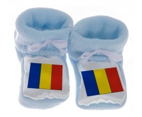 Chausson bébé Drapeau Roumanie de couleur Bleu