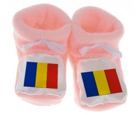 Chausson bébé Drapeau Roumanie de couleur Rose