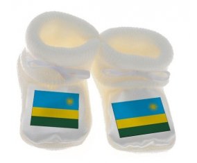 Chausson bébé Drapeau Rwanda de couleur Blanc