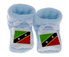 Chausson bébé Drapeau Saint-Christophe-et-Niévès de couleur Bleu