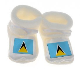 Chausson bébé Drapeau Sainte-Lucie de couleur Blanc