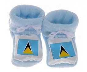 Chausson bébé Drapeau Sainte-Lucie de couleur Bleu