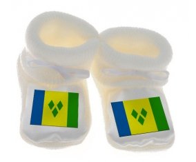 Chausson bébé Drapeau Saint-Vincent-et-les-Grenadines de couleur Blanc