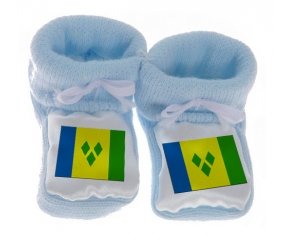 Chausson bébé Drapeau Saint-Vincent-et-les-Grenadines de couleur Bleu