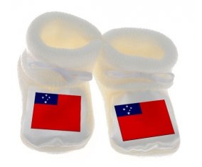 Chausson bébé Drapeau Samoa de couleur Blanc