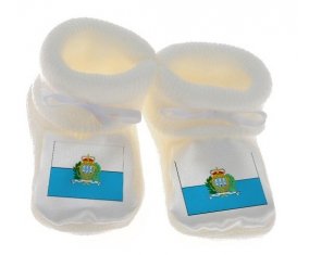 Chausson bébé Drapeau Saint Marin de couleur Blanc