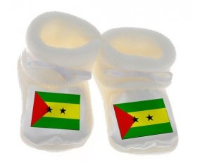 Chausson bébé Drapeau Sao Tomé et Principe de couleur Blanc