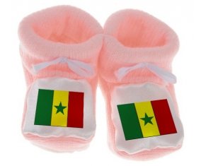 Chausson bébé Drapeau Sénégal de couleur Rose