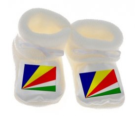 Chausson bébé Drapeau les Seychelles de couleur Blanc