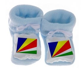 Chausson bébé Drapeau les Seychelles de couleur Bleu
