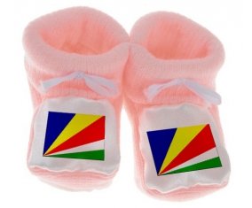 Chausson bébé Drapeau les Seychelles de couleur Rose