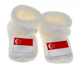 Chausson bébé Drapeau Singapour de couleur Blanc