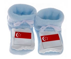 Chausson bébé Drapeau Singapour de couleur Bleu