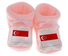 Chausson bébé Drapeau Singapour de couleur Rose