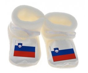 Chausson bébé Drapeau Slovénie de couleur Blanc