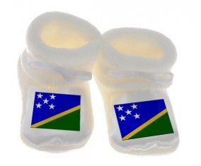 Chausson bébé Drapeau îles Salomon de couleur Blanc