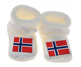 Chausson bébé Drapeau Svalbard et Jan Mayen de couleur Blanc