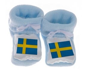 Chausson bébé Drapeau Suède de couleur Bleu