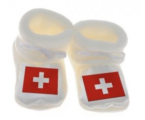 Chausson bébé Drapeau Suisse de couleur Blanc