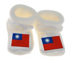 Chausson bébé Drapeau Taïwan de couleur Blanc