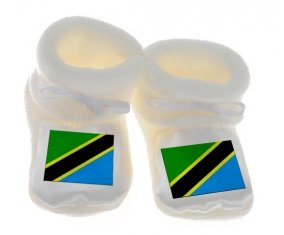 Chausson bébé Drapeau Tanzanie de couleur Blanc