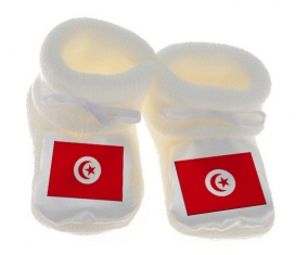 Chausson bébé Drapeau Tunisie de couleur Blanc