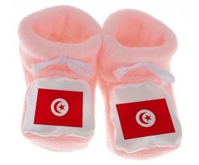 Chausson bébé Drapeau Tunisie de couleur Rose
