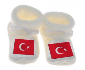 Chausson bébé Drapeau Turquie de couleur Blanc